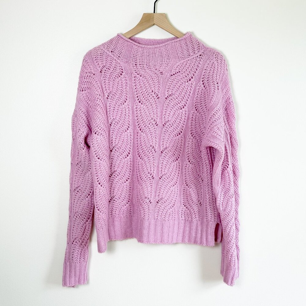 J. Crew Pink/Lilac Open Stich Pullover Cable Knit Sweater Alpaca Blend Size L